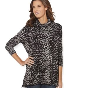 Soft Surroundings Felina Tunic Sweater Leopard Print Black and Gray Size Large